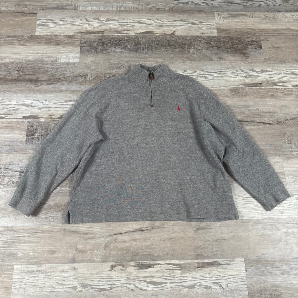 Polo Ralph Lauren Gray Knit Quarter Zip Sweater XXL Preppy Classic Minimalist